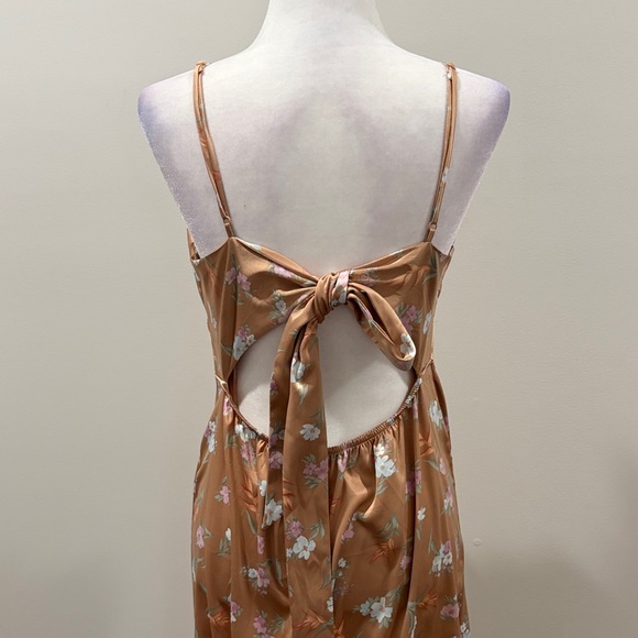 Pink Rose Floral Midi Dress - Tan and Pink - Picture 3 of 5